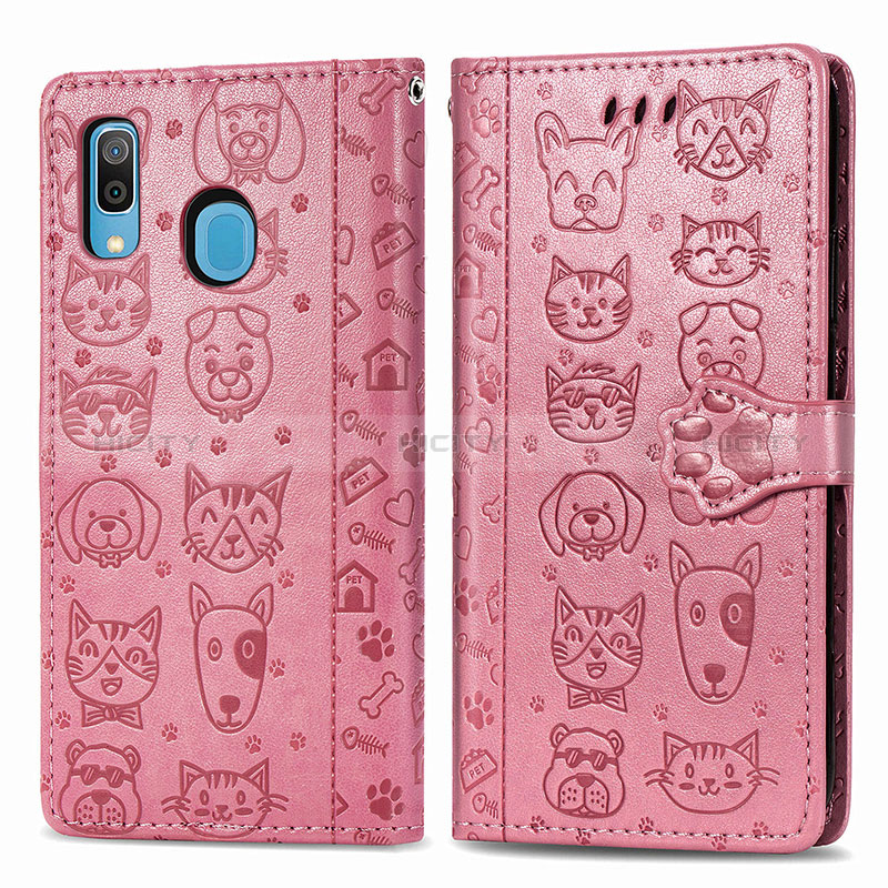 Custodia Portafoglio In Pelle Fantasia Modello Cover con Supporto S03D per Samsung Galaxy A20 Oro Rosa