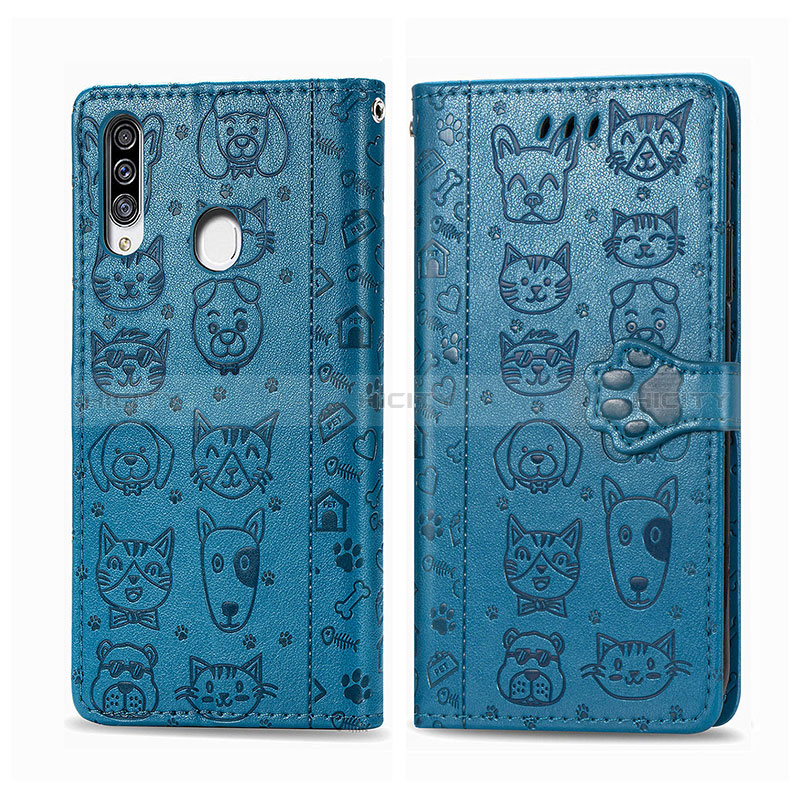 Custodia Portafoglio In Pelle Fantasia Modello Cover con Supporto S03D per Samsung Galaxy A20s Blu