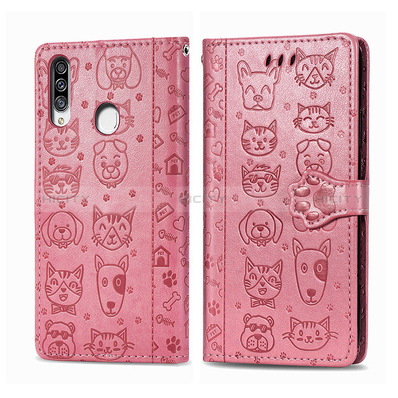 Custodia Portafoglio In Pelle Fantasia Modello Cover con Supporto S03D per Samsung Galaxy A20s Oro Rosa