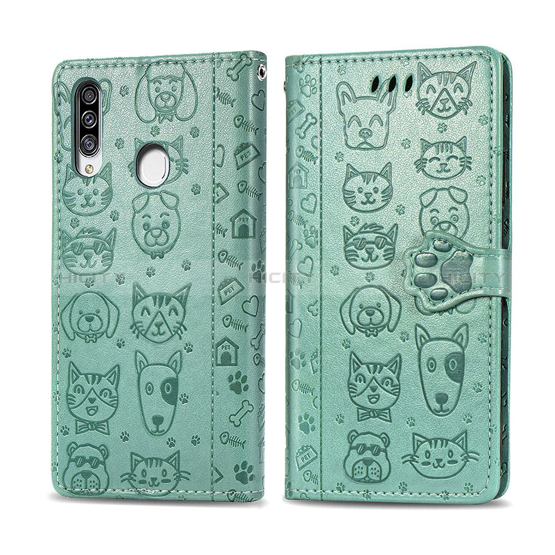 Custodia Portafoglio In Pelle Fantasia Modello Cover con Supporto S03D per Samsung Galaxy A20s Verde