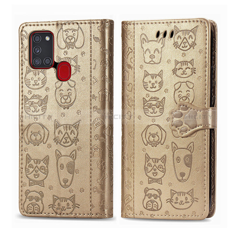 Custodia Portafoglio In Pelle Fantasia Modello Cover con Supporto S03D per Samsung Galaxy A21s Oro