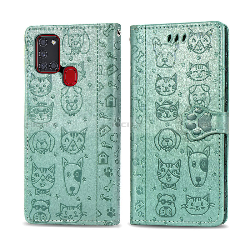 Custodia Portafoglio In Pelle Fantasia Modello Cover con Supporto S03D per Samsung Galaxy A21s Verde