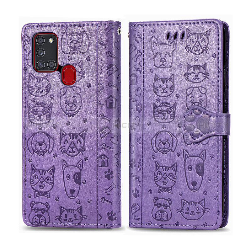 Custodia Portafoglio In Pelle Fantasia Modello Cover con Supporto S03D per Samsung Galaxy A21s Viola