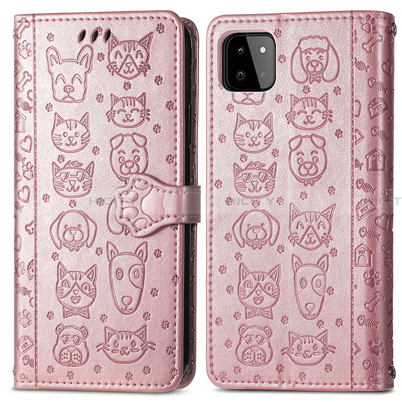 Custodia Portafoglio In Pelle Fantasia Modello Cover con Supporto S03D per Samsung Galaxy A22 5G Rosa