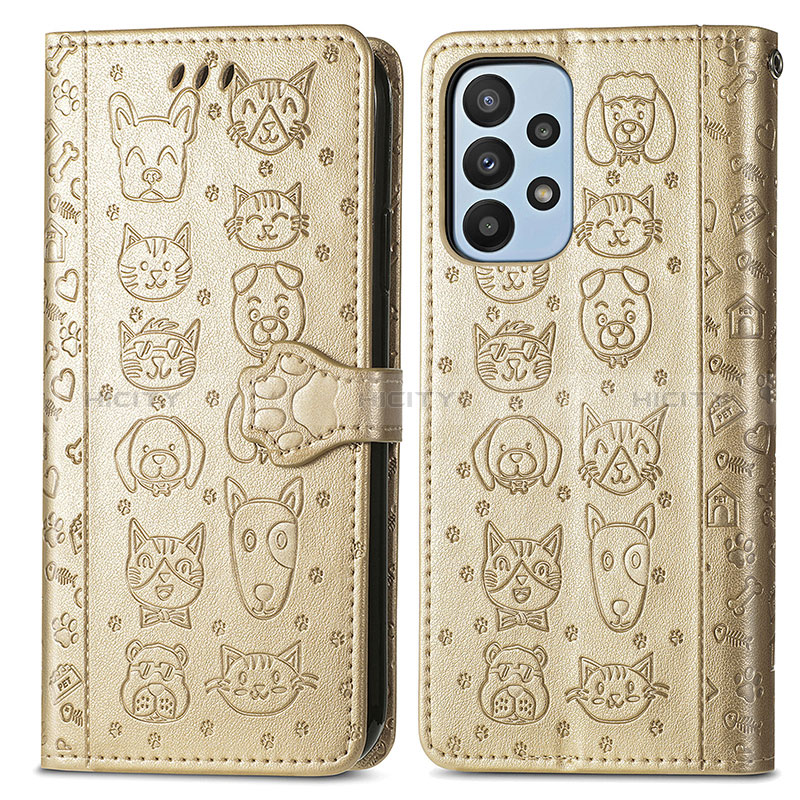 Custodia Portafoglio In Pelle Fantasia Modello Cover con Supporto S03D per Samsung Galaxy A23 5G Oro