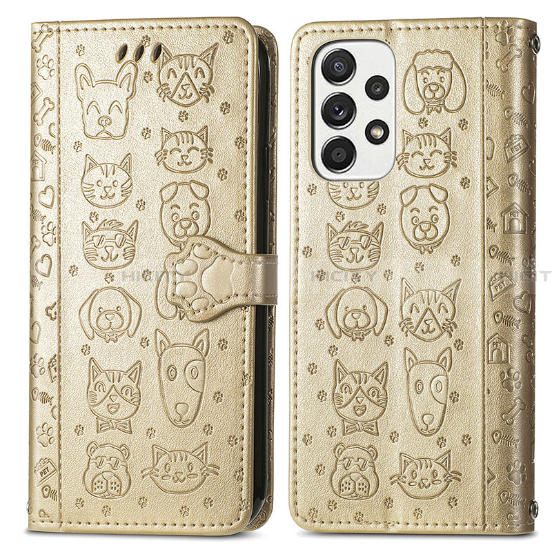 Custodia Portafoglio In Pelle Fantasia Modello Cover con Supporto S03D per Samsung Galaxy A33 5G Oro