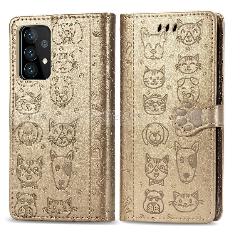 Custodia Portafoglio In Pelle Fantasia Modello Cover con Supporto S03D per Samsung Galaxy A52s 5G Oro