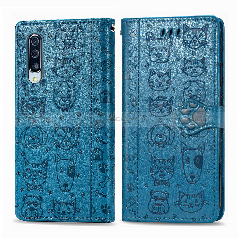 Custodia Portafoglio In Pelle Fantasia Modello Cover con Supporto S03D per Samsung Galaxy A70 Blu