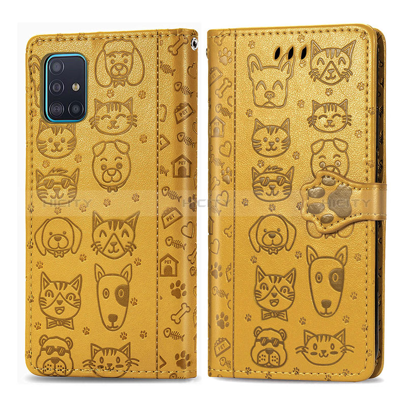 Custodia Portafoglio In Pelle Fantasia Modello Cover con Supporto S03D per Samsung Galaxy A71 4G A715 Giallo