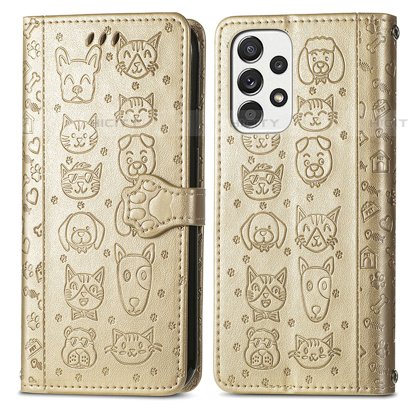 Custodia Portafoglio In Pelle Fantasia Modello Cover con Supporto S03D per Samsung Galaxy A73 5G Oro