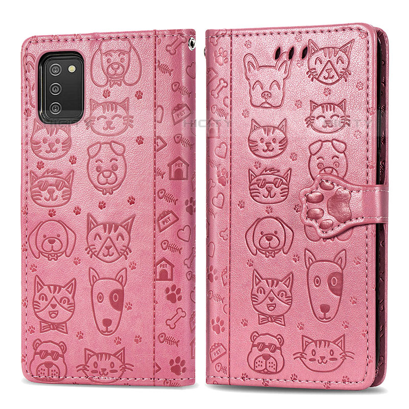 Custodia Portafoglio In Pelle Fantasia Modello Cover con Supporto S03D per Samsung Galaxy M02s Oro Rosa