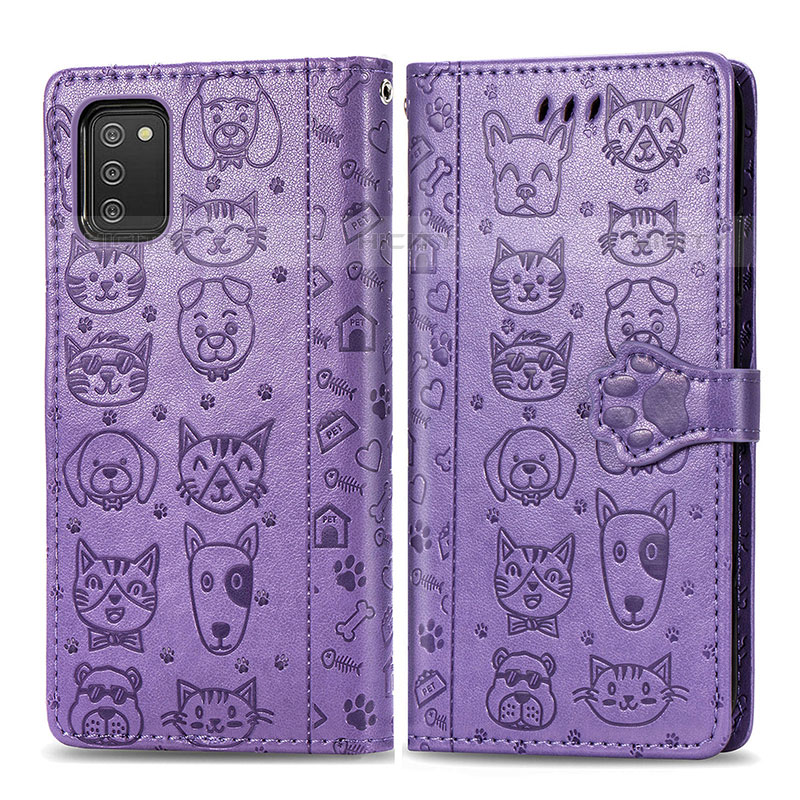 Custodia Portafoglio In Pelle Fantasia Modello Cover con Supporto S03D per Samsung Galaxy M02s Viola