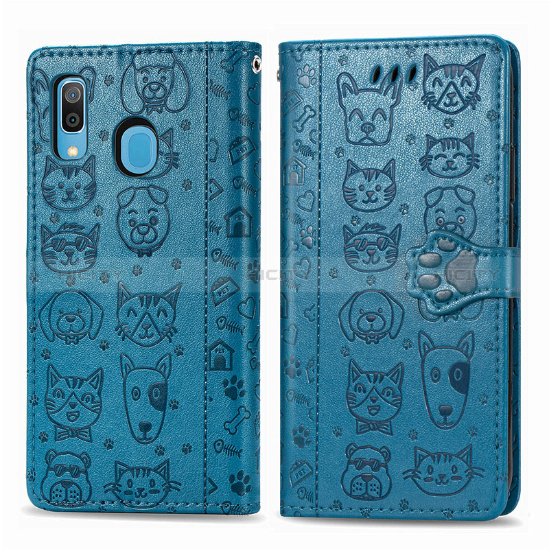 Custodia Portafoglio In Pelle Fantasia Modello Cover con Supporto S03D per Samsung Galaxy M10S Blu