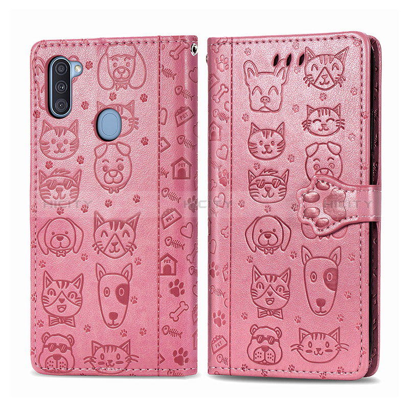 Custodia Portafoglio In Pelle Fantasia Modello Cover con Supporto S03D per Samsung Galaxy M11 Rosa