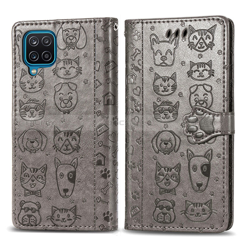 Custodia Portafoglio In Pelle Fantasia Modello Cover con Supporto S03D per Samsung Galaxy M12 Grigio