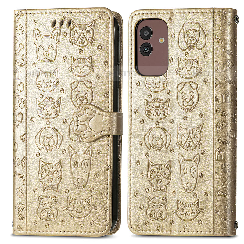 Custodia Portafoglio In Pelle Fantasia Modello Cover con Supporto S03D per Samsung Galaxy M13 5G Oro