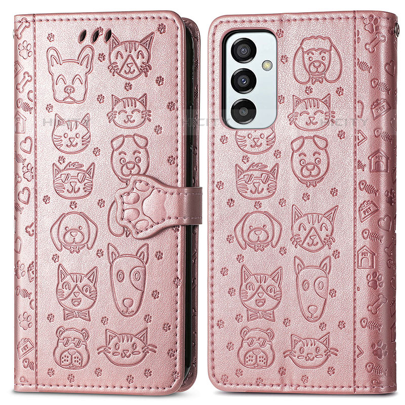 Custodia Portafoglio In Pelle Fantasia Modello Cover con Supporto S03D per Samsung Galaxy M23 5G Oro Rosa