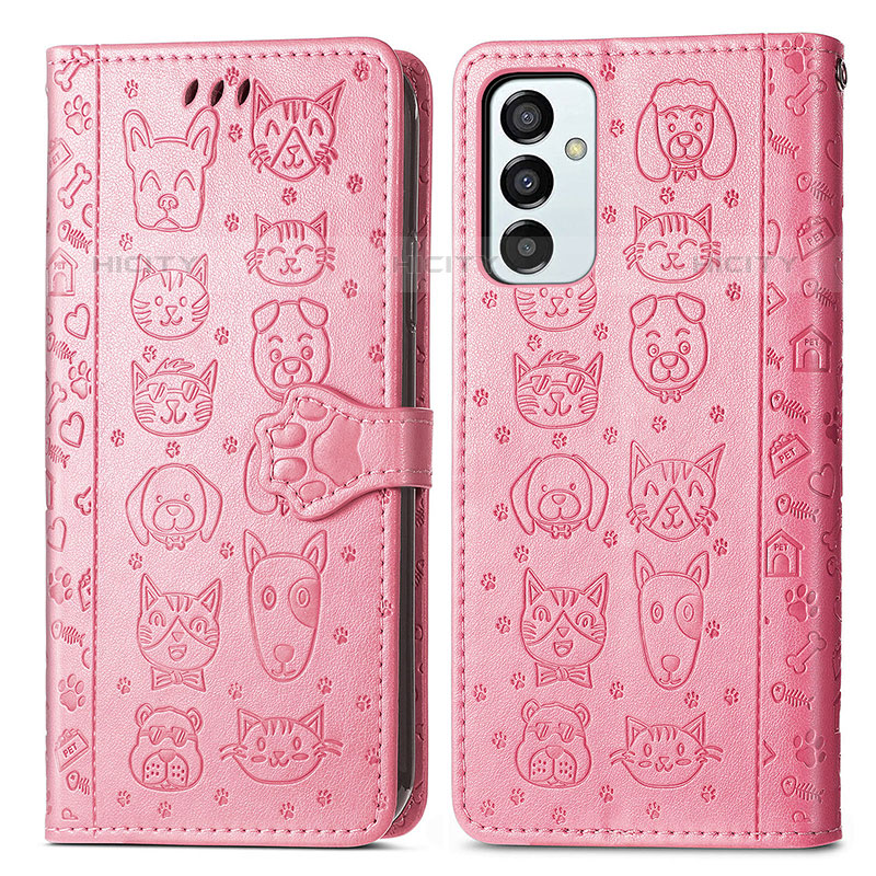 Custodia Portafoglio In Pelle Fantasia Modello Cover con Supporto S03D per Samsung Galaxy M23 5G Rosa