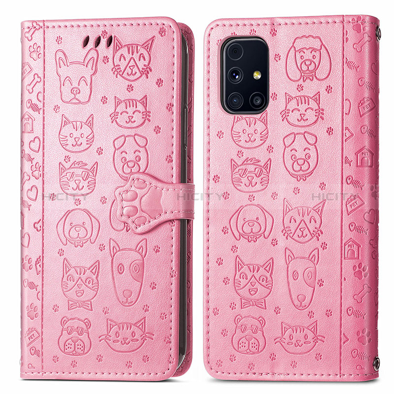 Custodia Portafoglio In Pelle Fantasia Modello Cover con Supporto S03D per Samsung Galaxy M31s Oro Rosa