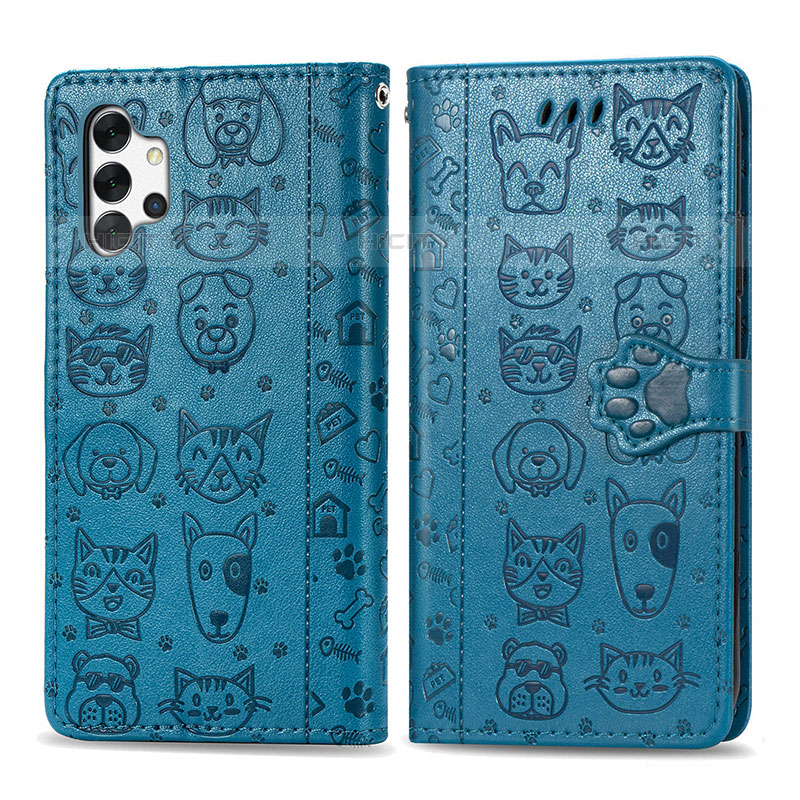 Custodia Portafoglio In Pelle Fantasia Modello Cover con Supporto S03D per Samsung Galaxy M32 5G Blu