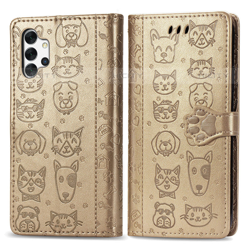 Custodia Portafoglio In Pelle Fantasia Modello Cover con Supporto S03D per Samsung Galaxy M32 5G Oro