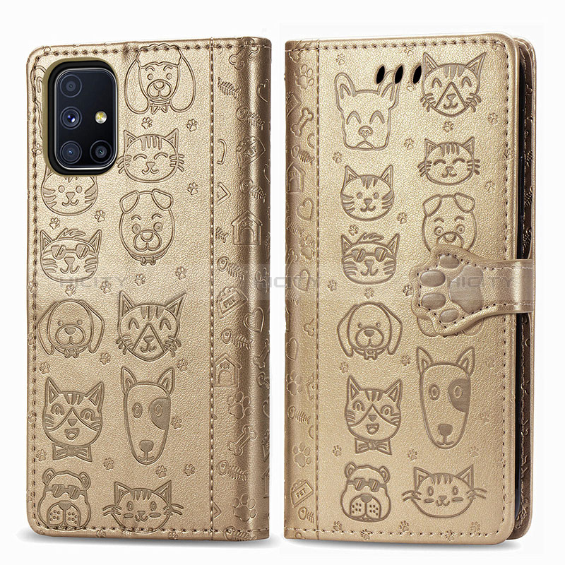 Custodia Portafoglio In Pelle Fantasia Modello Cover con Supporto S03D per Samsung Galaxy M51 Oro