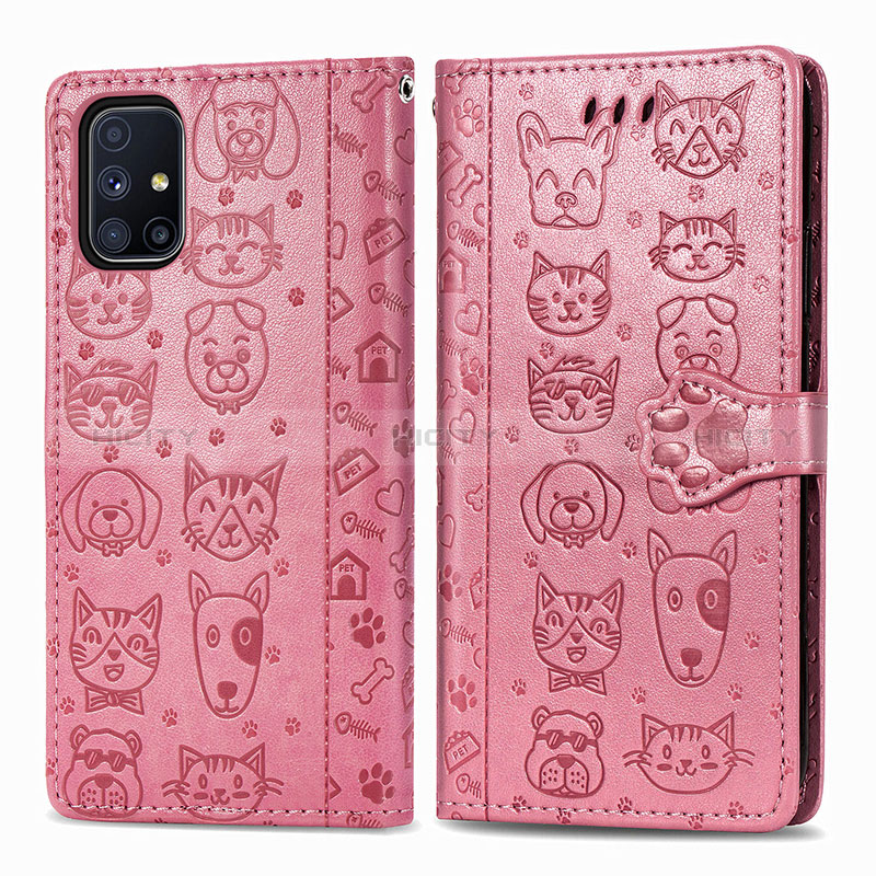 Custodia Portafoglio In Pelle Fantasia Modello Cover con Supporto S03D per Samsung Galaxy M51 Oro Rosa