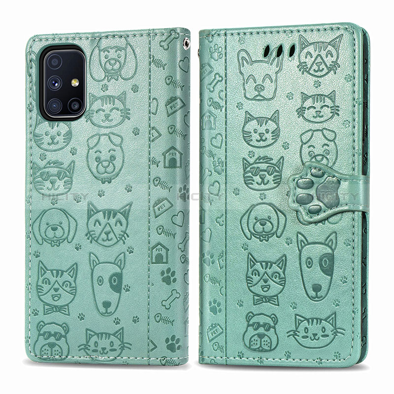 Custodia Portafoglio In Pelle Fantasia Modello Cover con Supporto S03D per Samsung Galaxy M51 Verde