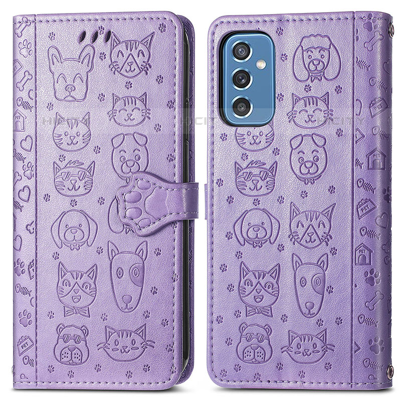 Custodia Portafoglio In Pelle Fantasia Modello Cover con Supporto S03D per Samsung Galaxy M52 5G Viola