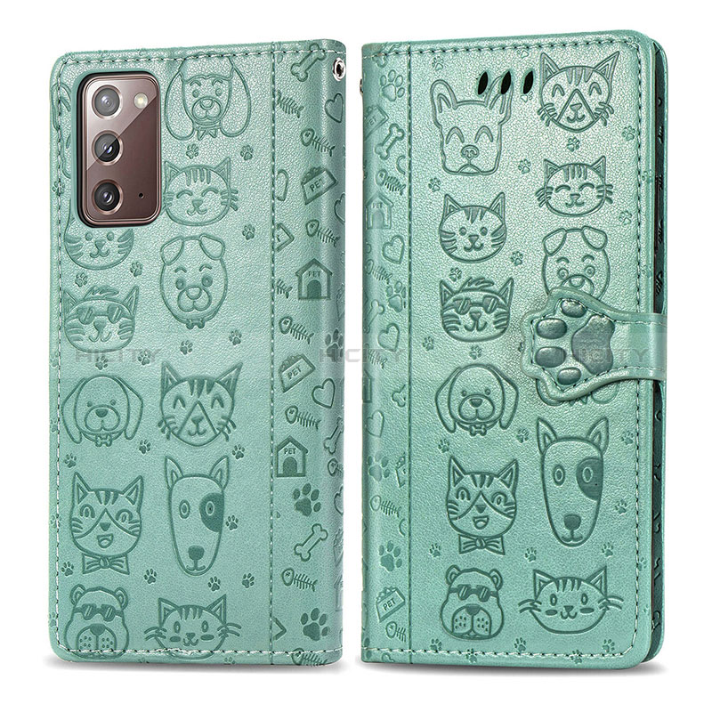 Custodia Portafoglio In Pelle Fantasia Modello Cover con Supporto S03D per Samsung Galaxy Note 20 5G Verde