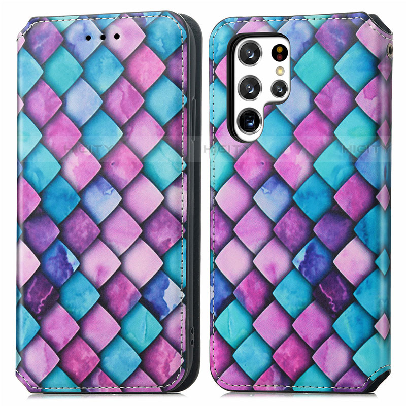 Custodia Portafoglio In Pelle Fantasia Modello Cover con Supporto S03D per Samsung Galaxy S21 Ultra 5G Viola