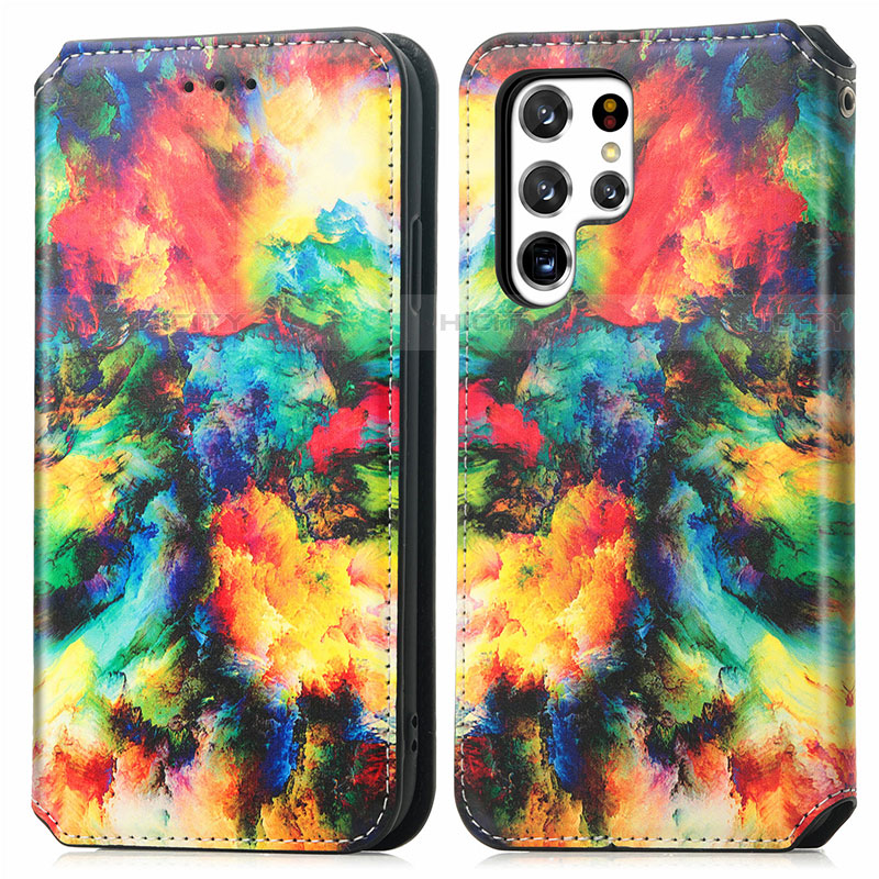 Custodia Portafoglio In Pelle Fantasia Modello Cover con Supporto S03D per Samsung Galaxy S23 Ultra 5G Multicolore