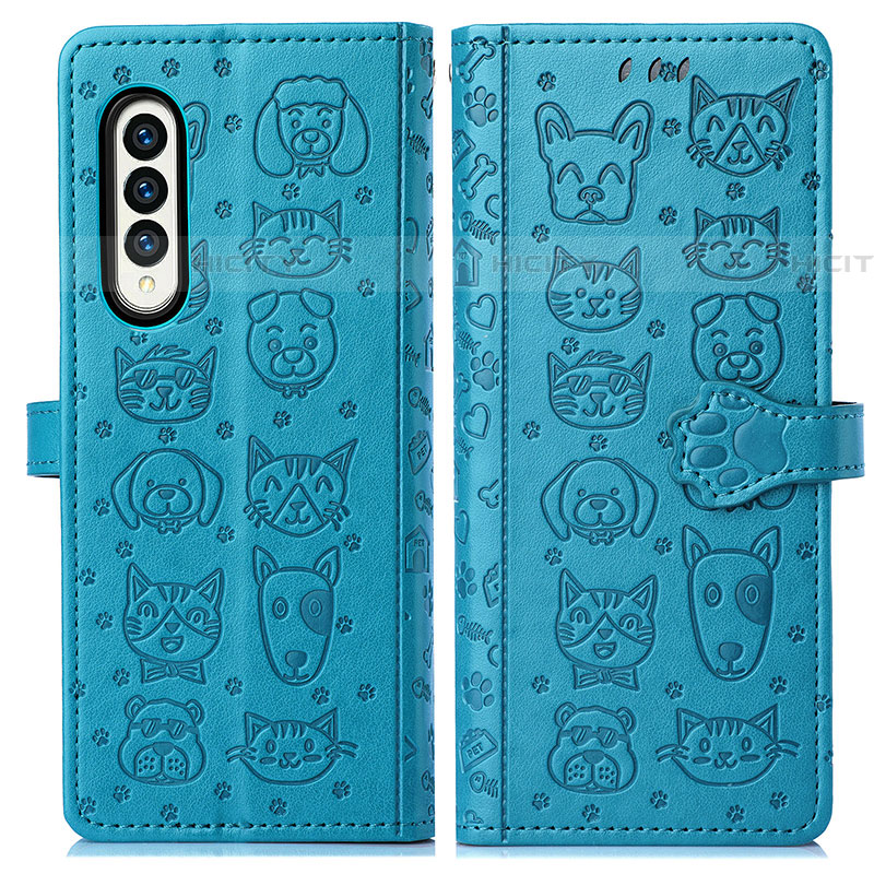 Custodia Portafoglio In Pelle Fantasia Modello Cover con Supporto S03D per Samsung Galaxy Z Fold4 5G Blu