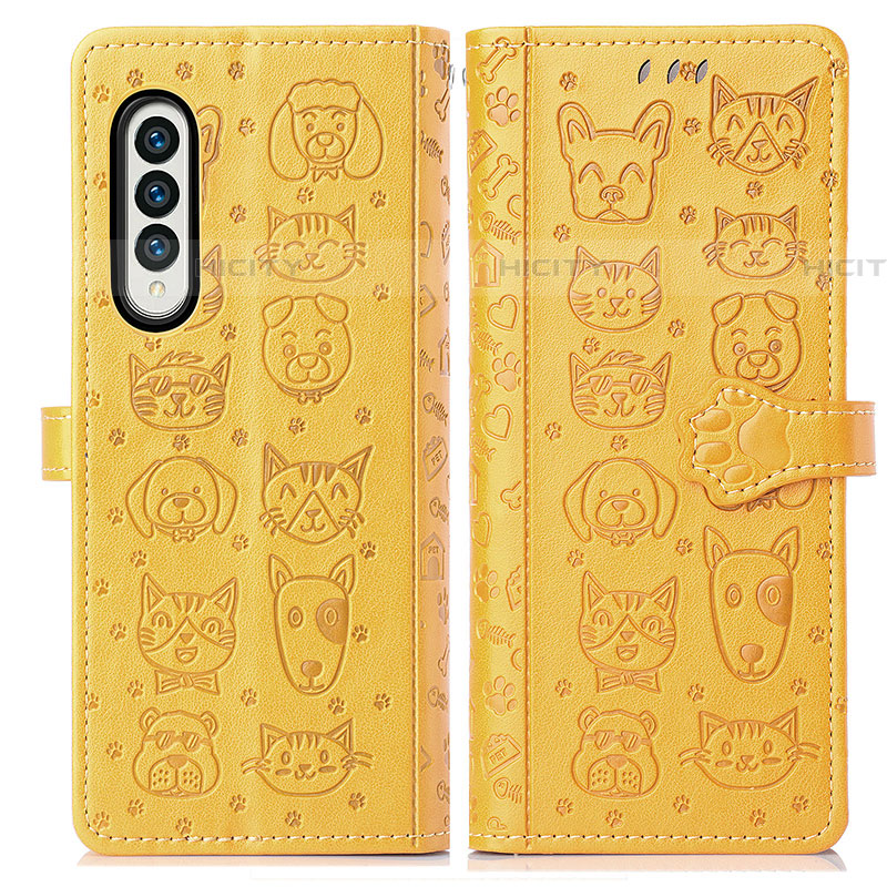 Custodia Portafoglio In Pelle Fantasia Modello Cover con Supporto S03D per Samsung Galaxy Z Fold4 5G Giallo