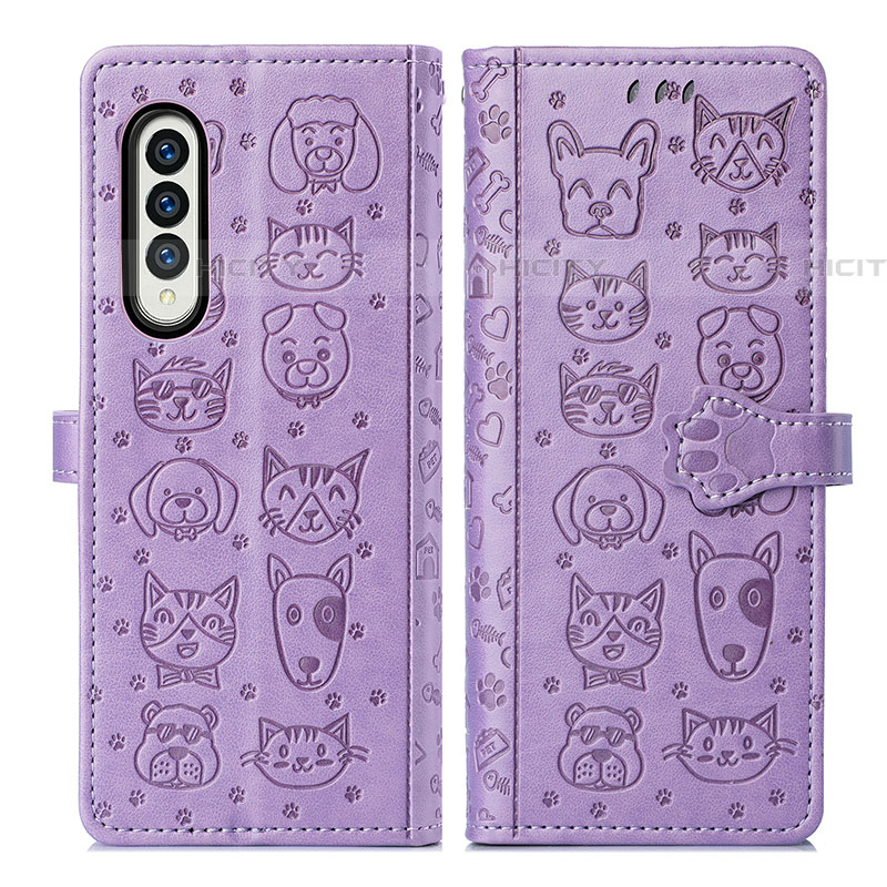 Custodia Portafoglio In Pelle Fantasia Modello Cover con Supporto S03D per Samsung Galaxy Z Fold4 5G Viola