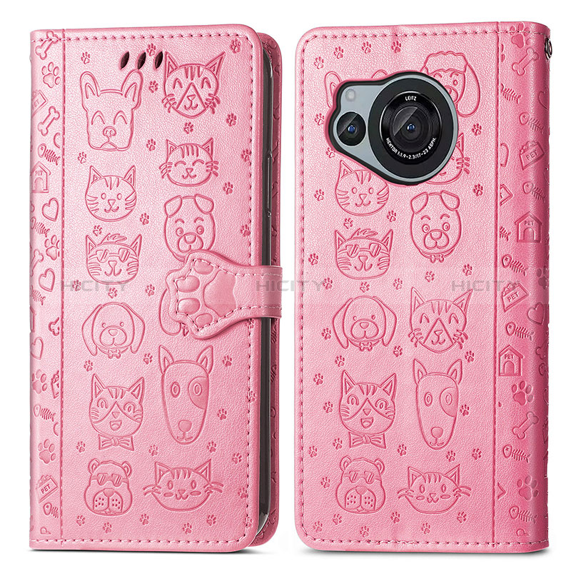 Custodia Portafoglio In Pelle Fantasia Modello Cover con Supporto S03D per Sharp Aquos R8s Rosa