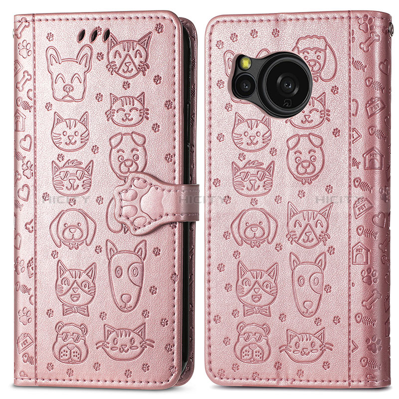 Custodia Portafoglio In Pelle Fantasia Modello Cover con Supporto S03D per Sharp Aquos Sense8 Oro Rosa