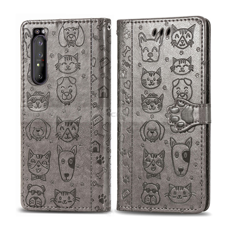 Custodia Portafoglio In Pelle Fantasia Modello Cover con Supporto S03D per Sony Xperia 1 II Grigio