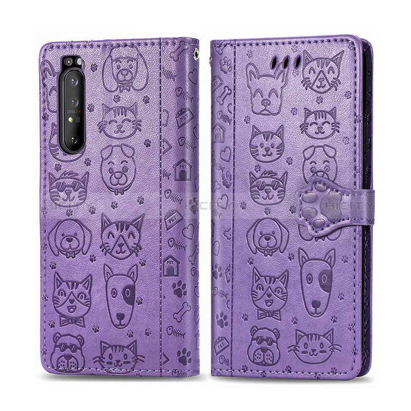 Custodia Portafoglio In Pelle Fantasia Modello Cover con Supporto S03D per Sony Xperia 1 II Viola