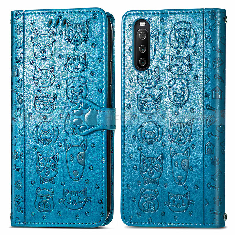 Custodia Portafoglio In Pelle Fantasia Modello Cover con Supporto S03D per Sony Xperia 10 III Lite Blu