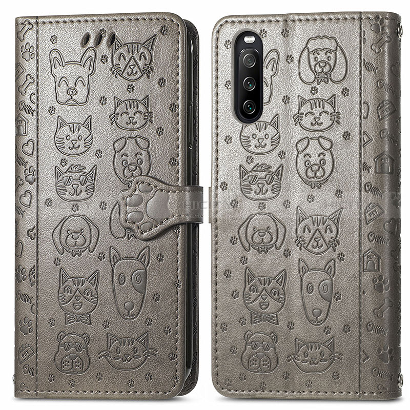 Custodia Portafoglio In Pelle Fantasia Modello Cover con Supporto S03D per Sony Xperia 10 III Lite Grigio