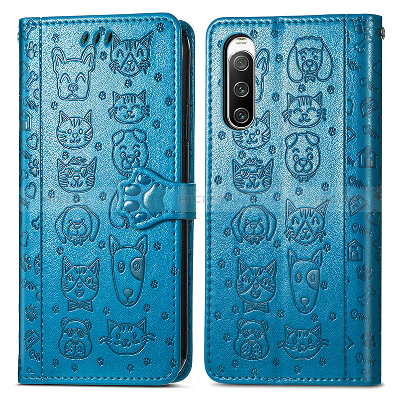 Custodia Portafoglio In Pelle Fantasia Modello Cover con Supporto S03D per Sony Xperia 10 V Blu