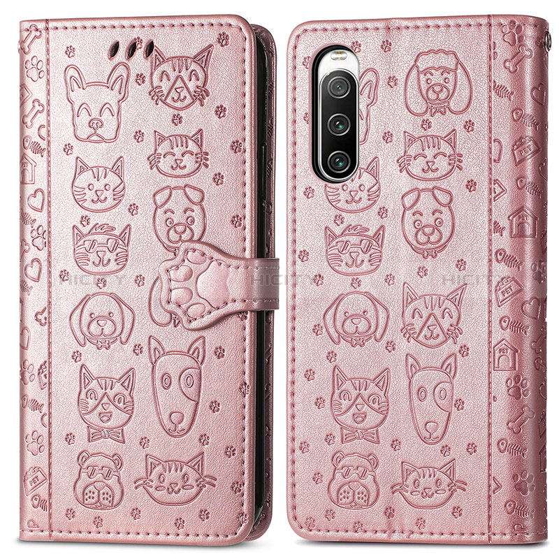 Custodia Portafoglio In Pelle Fantasia Modello Cover con Supporto S03D per Sony Xperia 10 V Oro Rosa