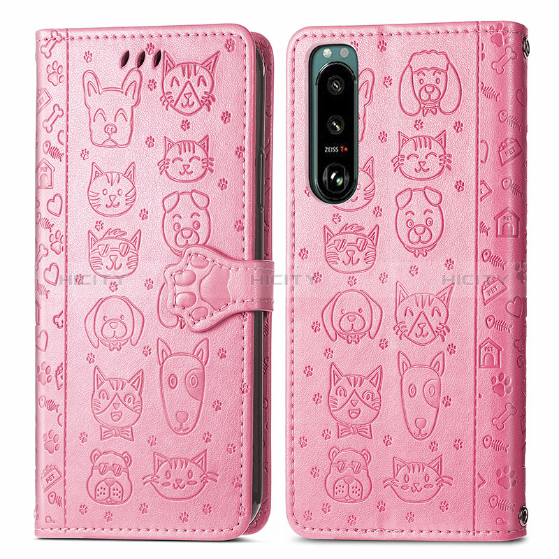 Custodia Portafoglio In Pelle Fantasia Modello Cover con Supporto S03D per Sony Xperia 5 III SO-53B Rosa