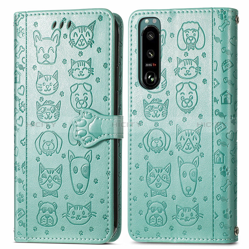 Custodia Portafoglio In Pelle Fantasia Modello Cover con Supporto S03D per Sony Xperia 5 III Verde