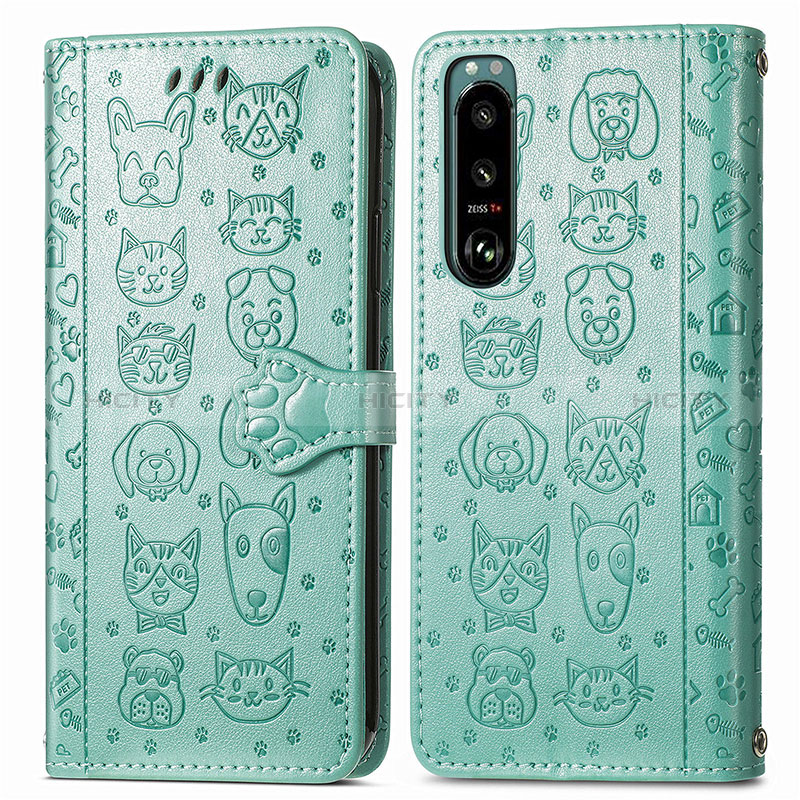 Custodia Portafoglio In Pelle Fantasia Modello Cover con Supporto S03D per Sony Xperia 5 IV Verde