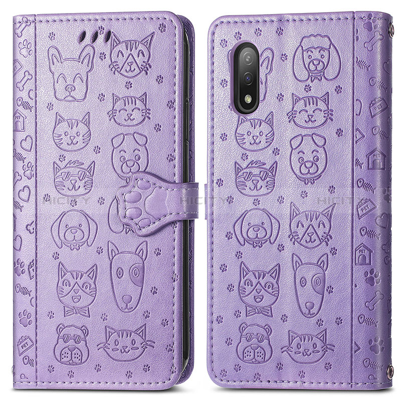 Custodia Portafoglio In Pelle Fantasia Modello Cover con Supporto S03D per Sony Xperia Ace II Viola