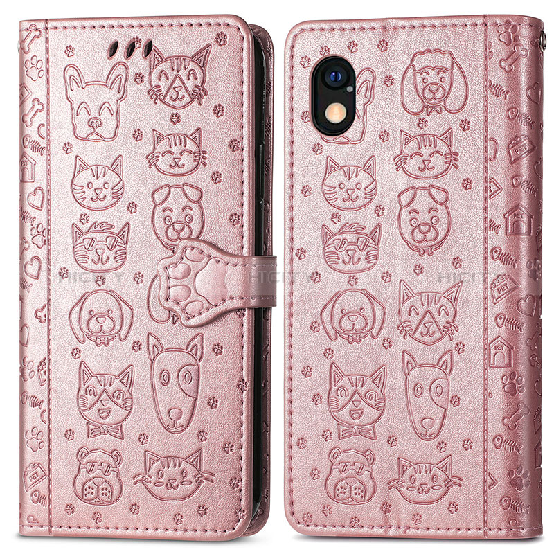 Custodia Portafoglio In Pelle Fantasia Modello Cover con Supporto S03D per Sony Xperia Ace III Oro Rosa