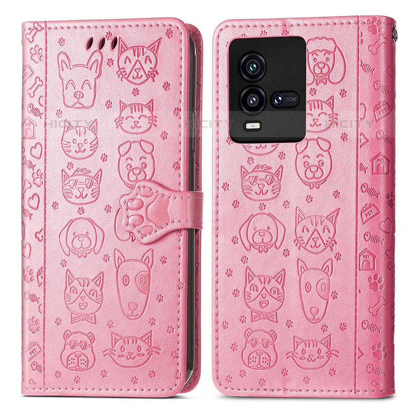 Custodia Portafoglio In Pelle Fantasia Modello Cover con Supporto S03D per Vivo iQOO 9T 5G Rosa