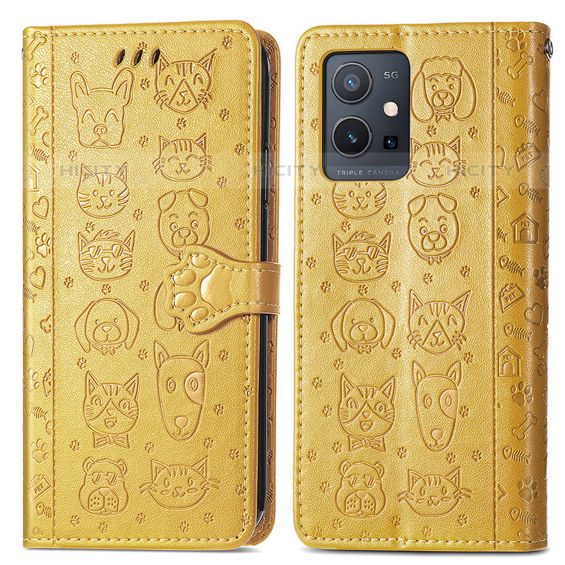 Custodia Portafoglio In Pelle Fantasia Modello Cover con Supporto S03D per Vivo iQOO Z6 5G Giallo